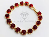 Pulsera de Lujo - 105977 -Diseño Tira de Circonia Roja - Oro Laminado