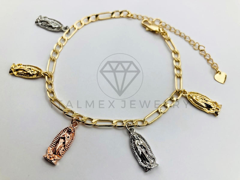 Tobillera Ajustable - 102712 - Diseño de Virgen de Guadalupe 3 Oros - Oro Laminado 18K