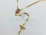 Rosario de Lujo - 105905 - Estilo Clásico Bola Lisa con Medalla de Virgen Guadalupe Oro Laminado 18K