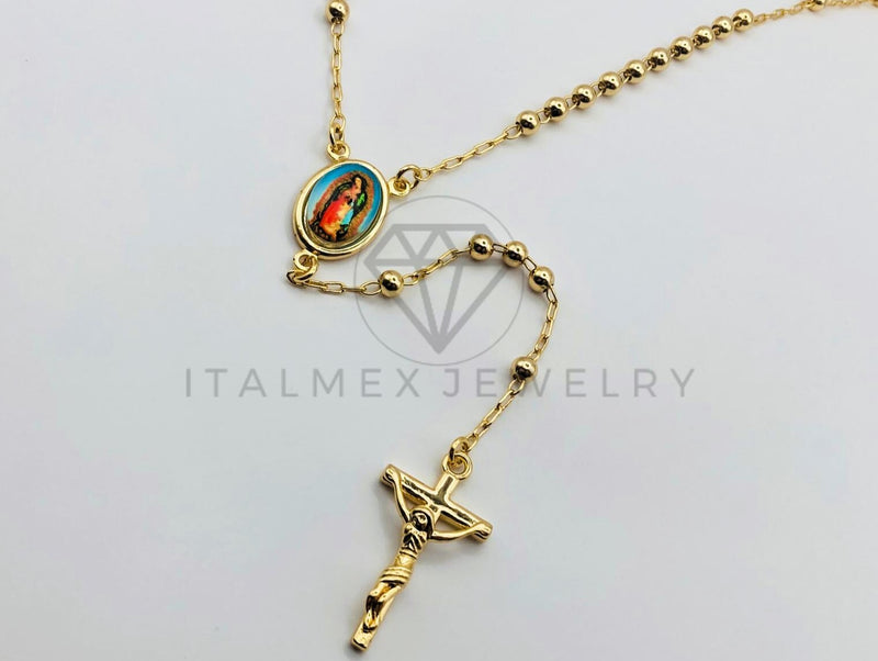 Rosario de Lujo - 105905 - Estilo Clásico Bola Lisa con Medalla de Virgen Guadalupe Oro Laminado 18K