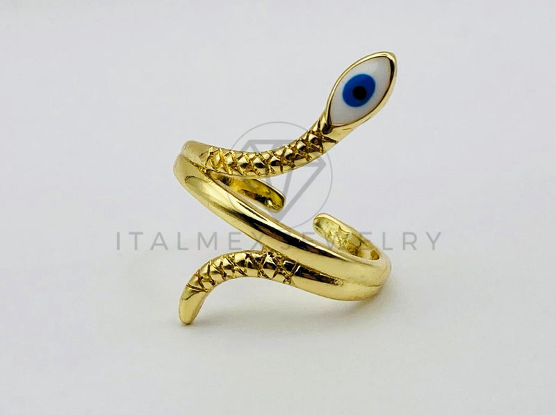 Anillo de Dama - 106028 - Anillo Serpiente y Ojo Turco Blanco Oro Laminado 18K