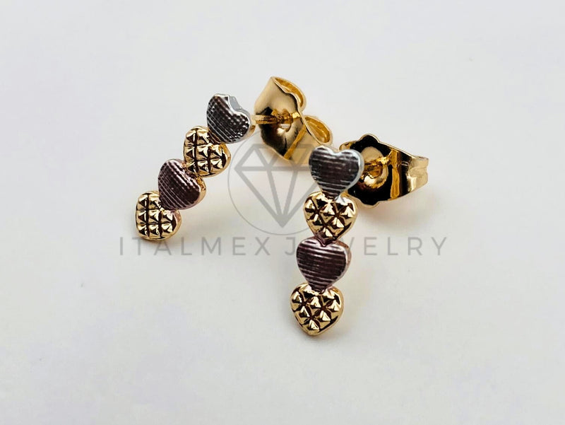 Arete de Lujo - 105995 - Diseño de Corazones Diamantados 3 Oros - Oro Laminado 18K