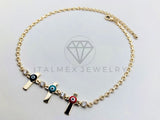 Tobillera de Lujo - 106264 - Diseño de Cruces con Ojo Turco Colores - Oro Laminado 18K