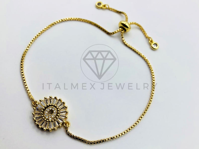 Pulsera Ajustable - 102554 - Diseño de Inicial "Q" CZ Clara - Oro Laminado 18K