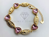 Pulsera de Lujo - 105975 -Diseño Virgen de Guadalupe y Circonia Corazon Rosa - Oro Laminado