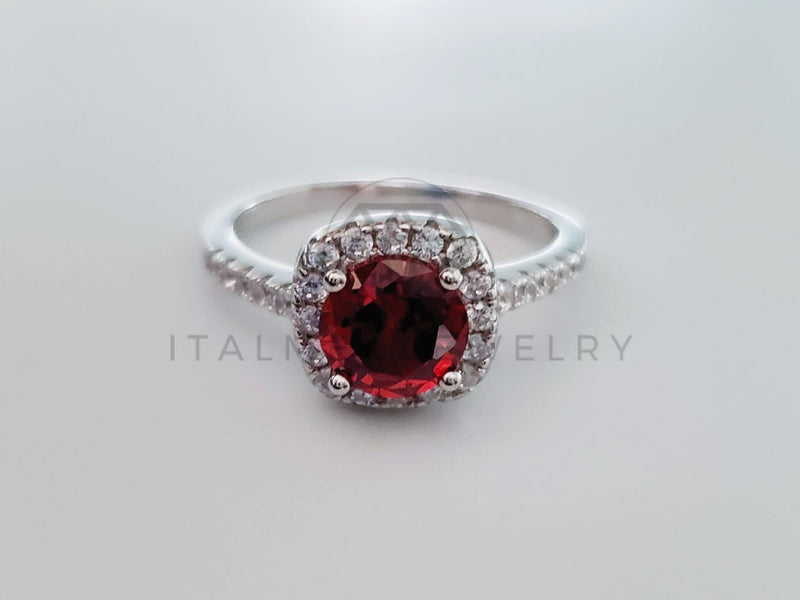 Anillo de Dama - 104730 - Anillo Biselado Circonia Roja y Clara Plata .925