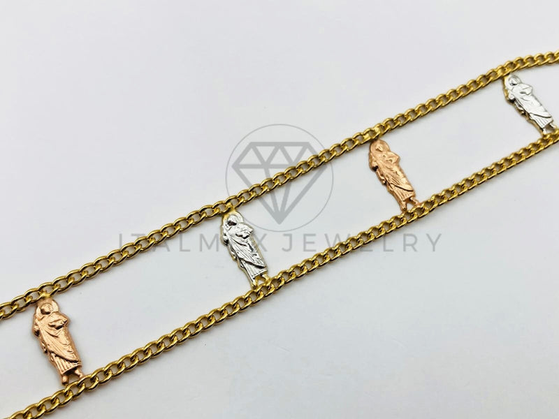 Pulsera Elegante - 100112 - Diseño de San Judas con Cadena Cubana Oro Laminado 18K