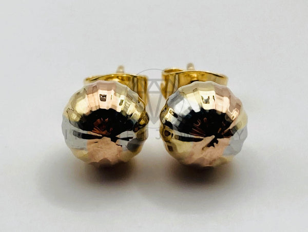 Arete de Lujo - 102071 - Diseño de Bola Rayada 8mm Oro Laminado 18K