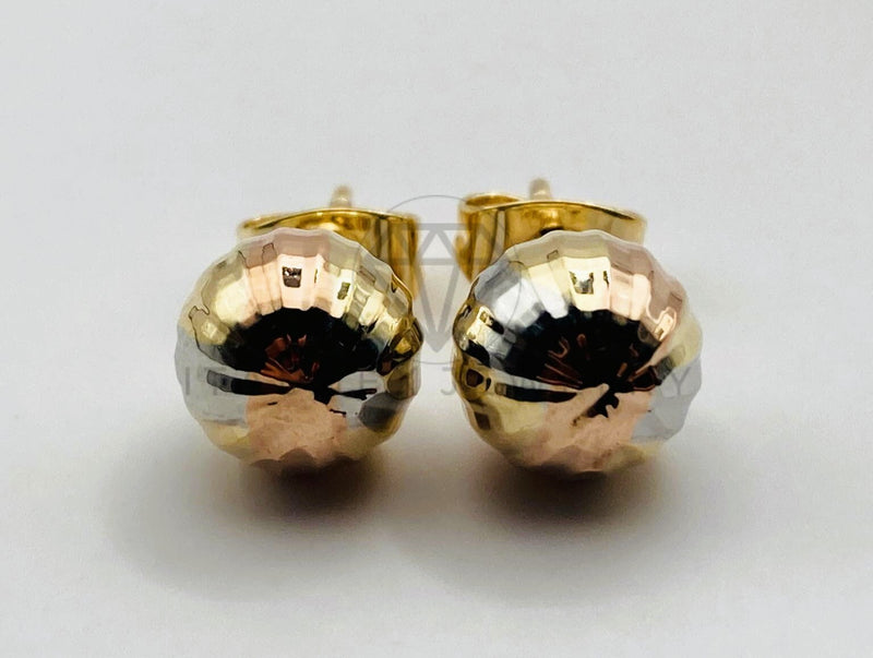 Arete de Lujo - 102071 - Diseño de Bola Rayada 8mm Oro Laminado 18K