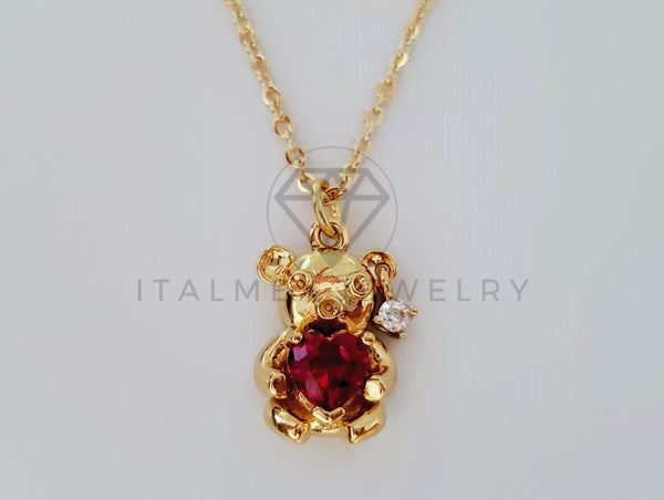 Collar Elegante - 105004 - Collar Oso con Corazon Rojo Oro Laminado 18K