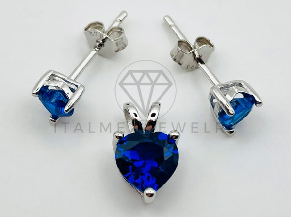 Juego Collar de Lujo - 105477 - Estilo Corazón Azul Zafiro Plata .925