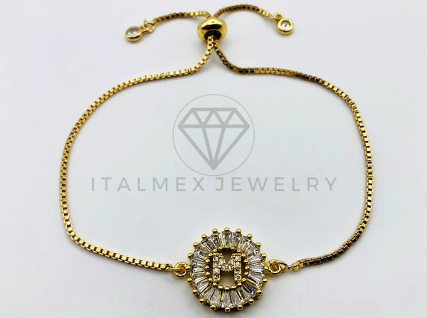Pulsera Ajustable - 102638 - Diseño de Inicial "M" Circonia Clara - Oro Laminado 18K