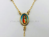 Rosario de Lujo - 105905 - Estilo Clásico Bola Lisa con Medalla de Virgen Guadalupe Oro Laminado 18K