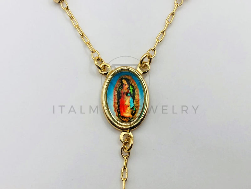 Rosario de Lujo - 105905 - Estilo Clásico Bola Lisa con Medalla de Virgen Guadalupe Oro Laminado 18K
