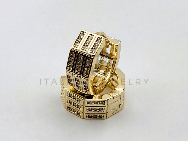 Arete de Lujo - 106148 - Huggie Octagonal Circonia Clara - Oro Laminado 18K