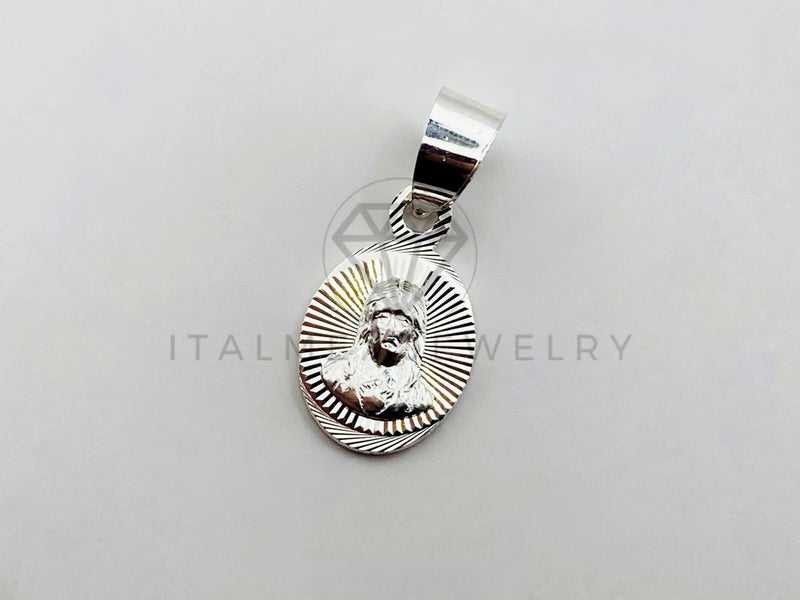 Dije Religioso - 102536 - Medalla Diamantada Sagrado Corazón Mini Plata .925