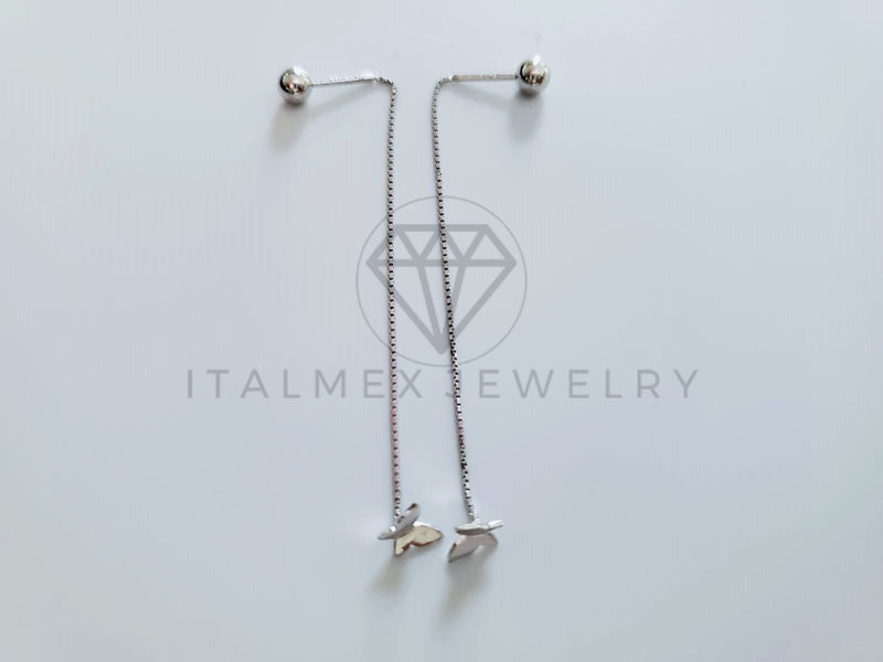 Arete de Lujo - 104765 - Arete Estilo Violador con Mariposa Plata Fina .925