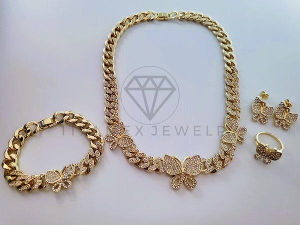 Juego de Lujo - 105093 - Mariposas Circonia Clara Collar, Anillo, Aretes y Pulsera Oro Laminado 18K