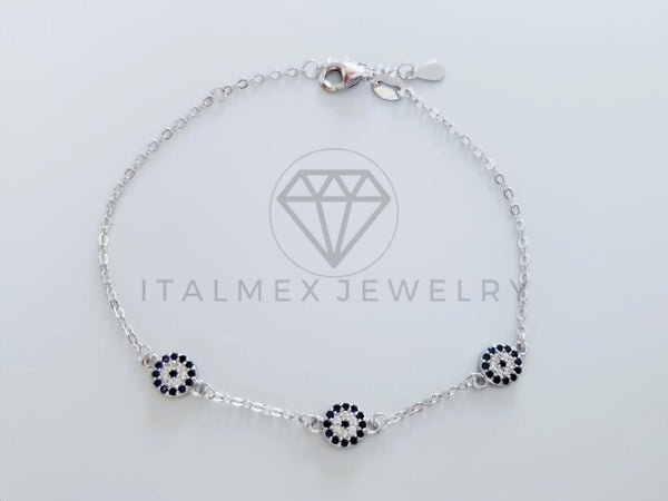 Pulsera de Lujo - 104774 - Diseño Ojo Turco Circonia Azul Plata Fina .925