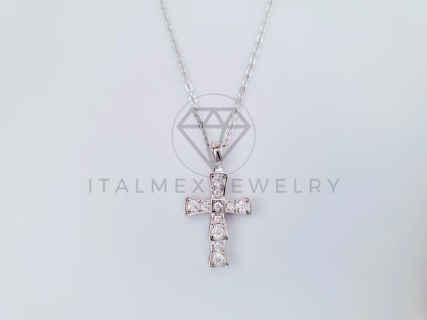 Collar de Lujo - 104972 - Estilo de Cruz con Circonia Plata Fina .925