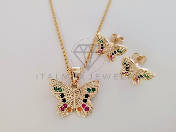 Juego de Lujo - 105253 - Diseño Mariposas Circonia Colores Oro Laminado 18K