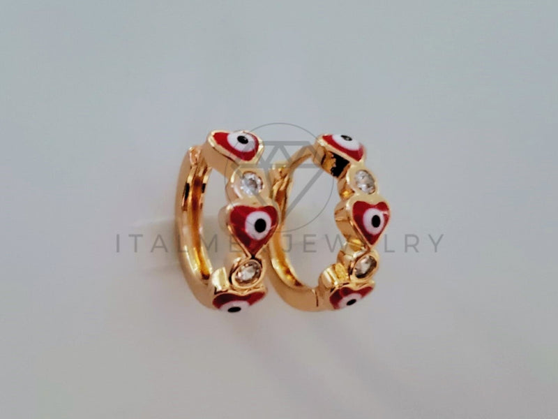 Arete de Lujo - 105094 - Huggie Ojo Turco Rojo Oro Laminado 18K