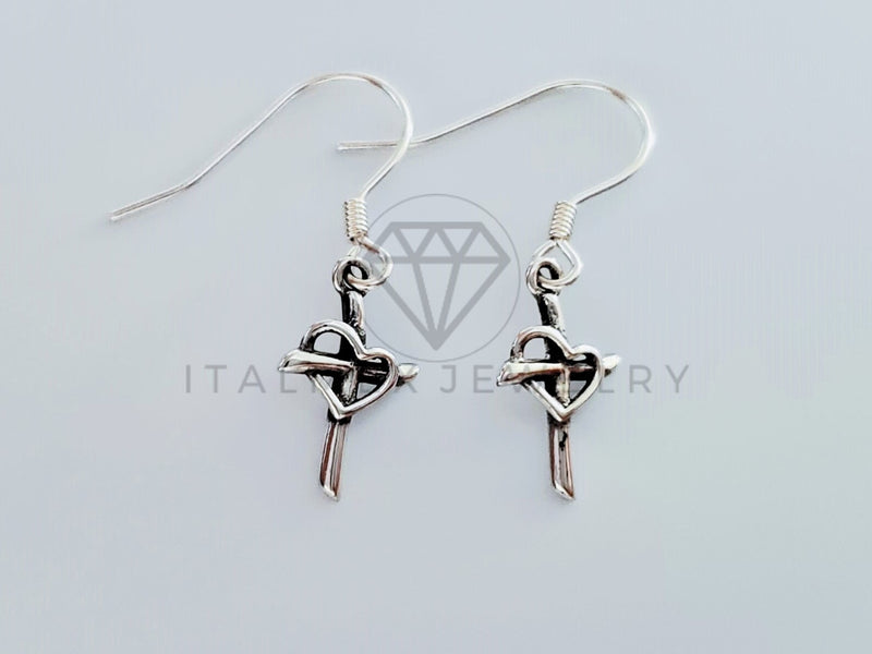 Arete de Lujo - 105200 - Arete Cruz con Corazon - Plata .925