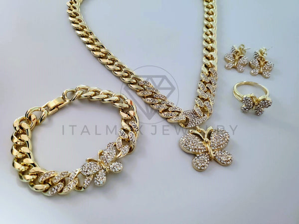 Juego de Lujo - 105091 - Mariposas Circonia Clara Collar, Anillo, Aretes y Pulsera Oro Laminado 18K