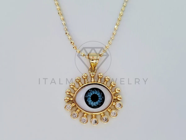 Collar Elegante - 105003 - Collar Ojo Turco Gotas Circonia Clara Oro Laminado 18K