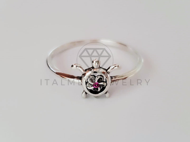 Anillo de Dama - 105129 - Tortuga y Flor con Circonia Rosa Plata .925