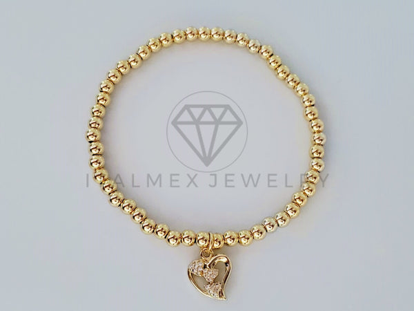 Pulsera de Lujo - 105011 - Diseño Bolitas con Corazón CZ Clara Oro Laminado 18K