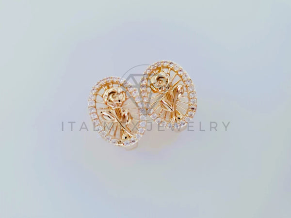 Arete de Lujo - 104896 - Arete Rosa con Circonia Clara Oro Laminado 18K