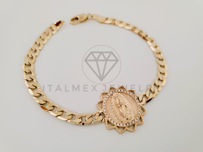 Pulsera de Lujo - 104878 - Cubana con Virgen de Guadalupe Oro Laminado 18K