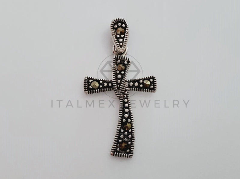 Dije Religioso - 105192 - Dije Cruz Onix Negra Plata .925