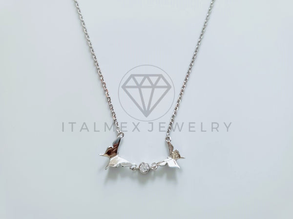 Collar de Lujo - 104779 - Diseño Mariposas Circonia Clara Plata Fina .925