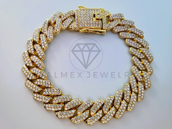 Pulsera de Lujo - 105089 - Diseño Double Link con Circonia Clara Oro Laminado 18K
