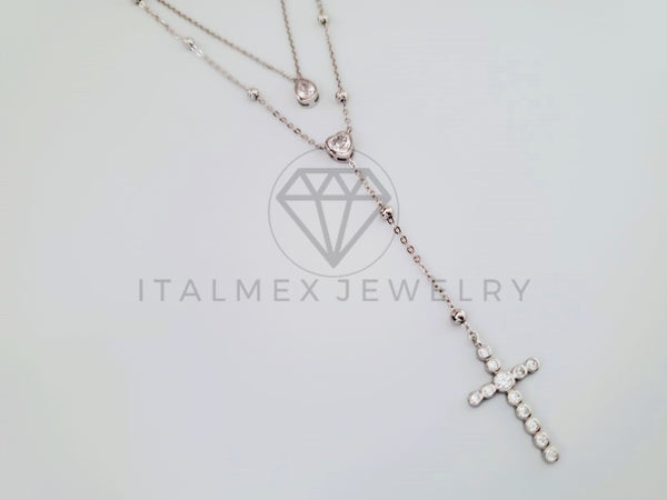 Rosario de Lujo - 104967 - Estilo Moderno con Medalla Virgen y Circonia Plata Fina .925