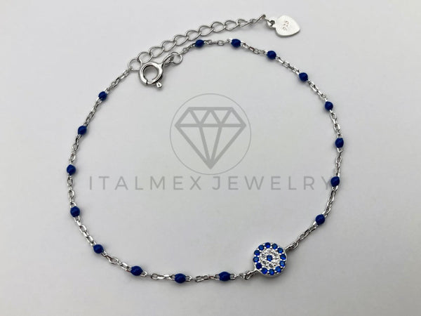 Pulsera de Lujo - 105460 - Diseño Shakiras y Ojo Turco Azul Plata .925
