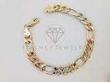 Pulsera de Lujo - 105309 - Pulsera Figaro Rayada Florentina 8mm - Oro Laminado 18K