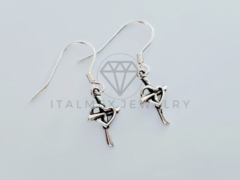 Arete de Lujo - 105200 - Arete Cruz con Corazon - Plata .925