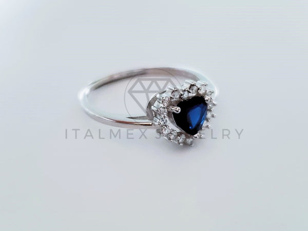 Anillo de Dama - 104744 - Anillo Corazon Biselado Circonia Azul Plata .925