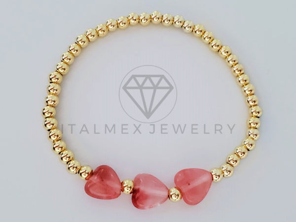 Pulsera de Lujo - 105012 - Diseño Bolitas con Corazón Piedra Natural Oro Laminado 18K