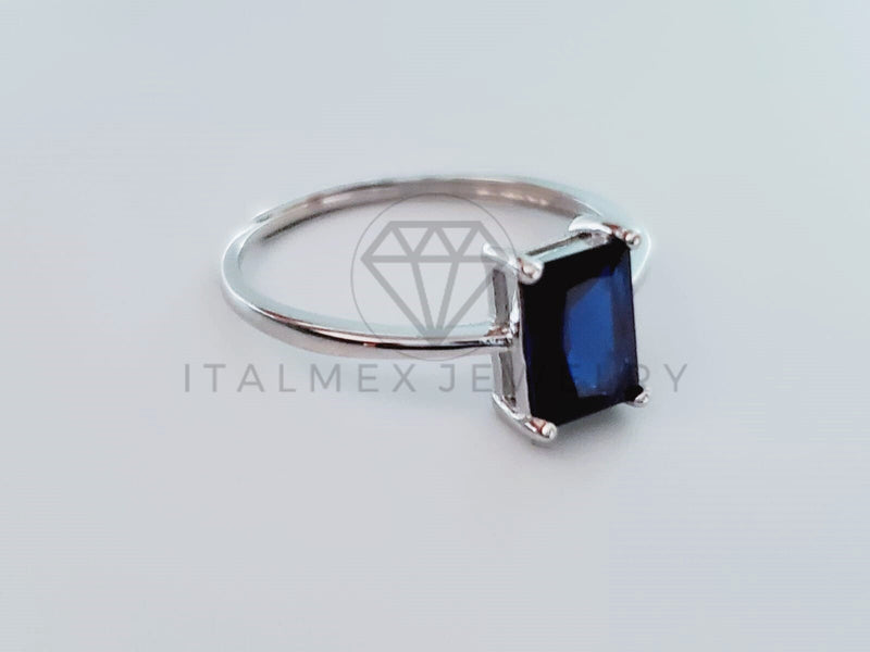 Anillo de Dama - 104732 - Anillo Solitario Circonia Princesa Azul Plata .925