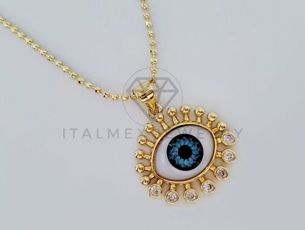 Collar Elegante - 105003 - Collar Ojo Turco Gotas Circonia Clara Oro Laminado 18K