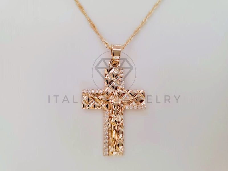 Collar Elegante - 104912 - Collar Cruz con Circonia Clara - Oro Laminado 18K