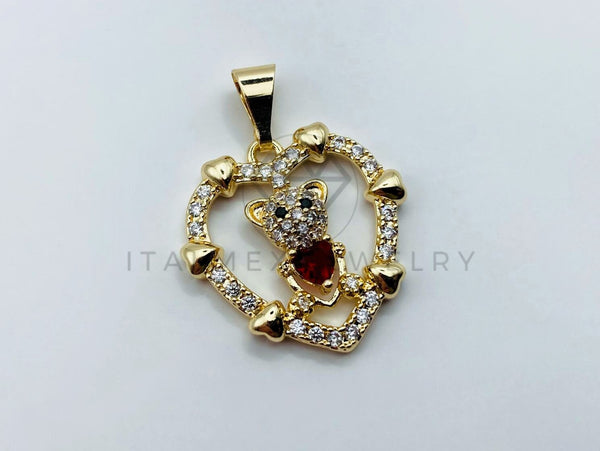 Dije de Lujo - 105733 - Dije Corazon Oso Circonia Clara Oro Laminado 18K