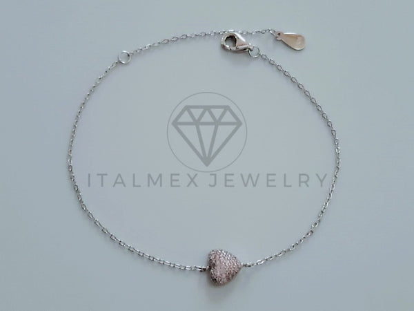 Pulsera de Lujo - 104768 - Diseño Corazon Circonia Clara Plata Fina .925