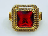 Anillo de Dama - 105765 - Anillo Solitario Princesa Circonia Roja Oro Laminado 18K