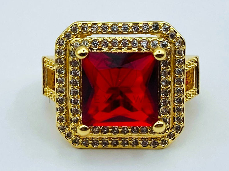 Anillo de Dama - 105765 - Anillo Solitario Princesa Circonia Roja Oro Laminado 18K
