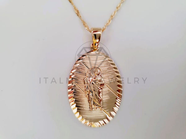 Collar Elegante - 104913 - Collar Medalla San Judas Dorada Oro Laminado 18K